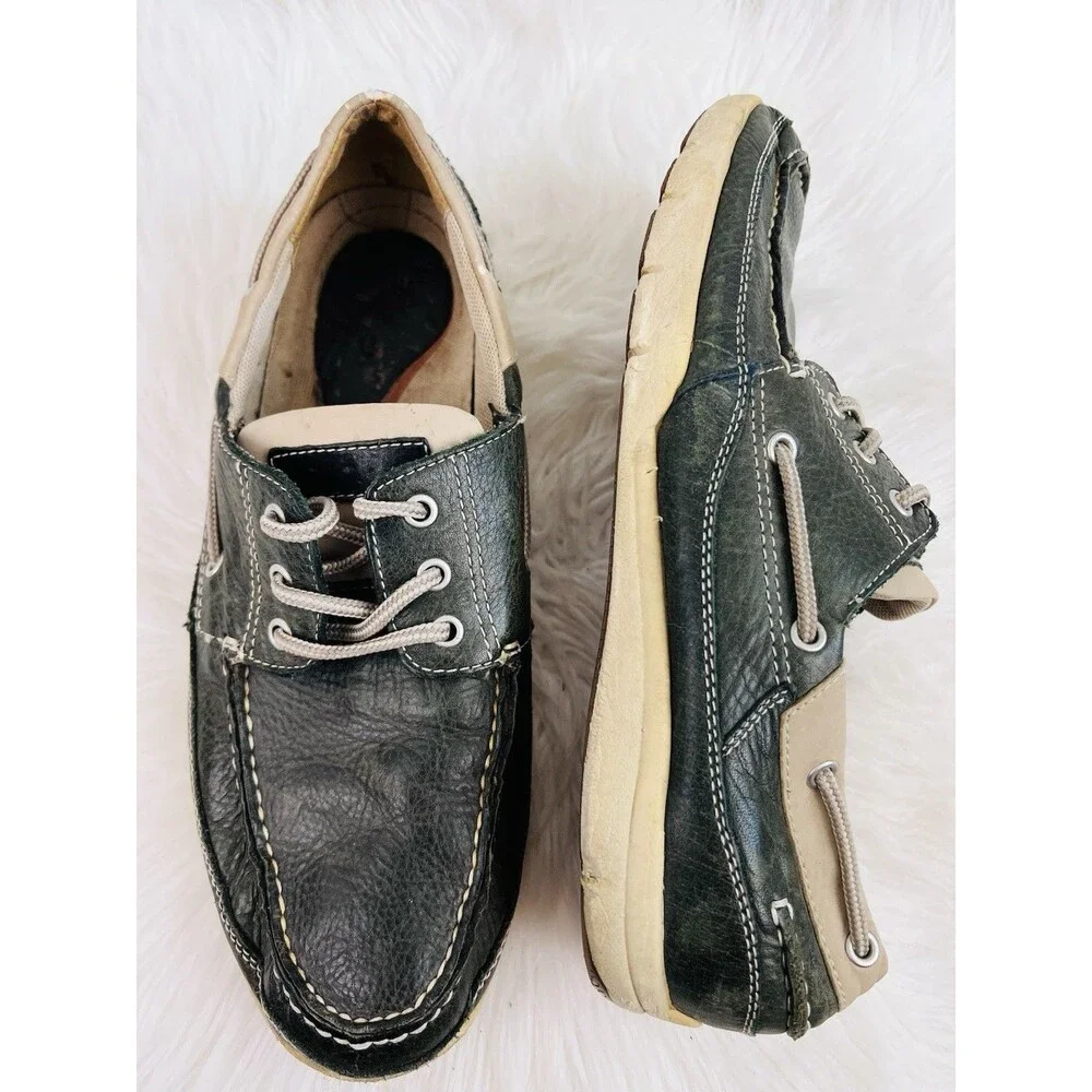 Rockport Works Black Leather Sailing Club Boat Shoes Mens Size 11.5M